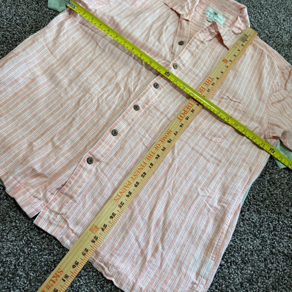 Lot 2 bundle Island Shores Mens L short sleeve Linen‎ Blend Shirts plaid stripes - Picture 5 of 7